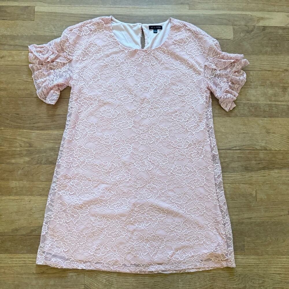 As U Wish light pink lace short sleeve mini shift dress size extra large XL
b24